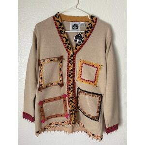 NWT Storybook Knits Embellished Photo Cardigan Sweater Ugly Grandma Grandpacore